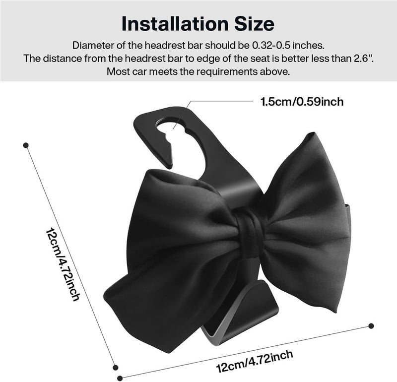 LIFOPY 2 Pack Car Purse Hooks, Cute Bow Car Seat Headrest Hook Hanger for Purses and Bags, Space-Saving Car Accessory (Black silk) - Image 5